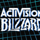 The Activision Blizzard logo sits in front of a neon grid background.